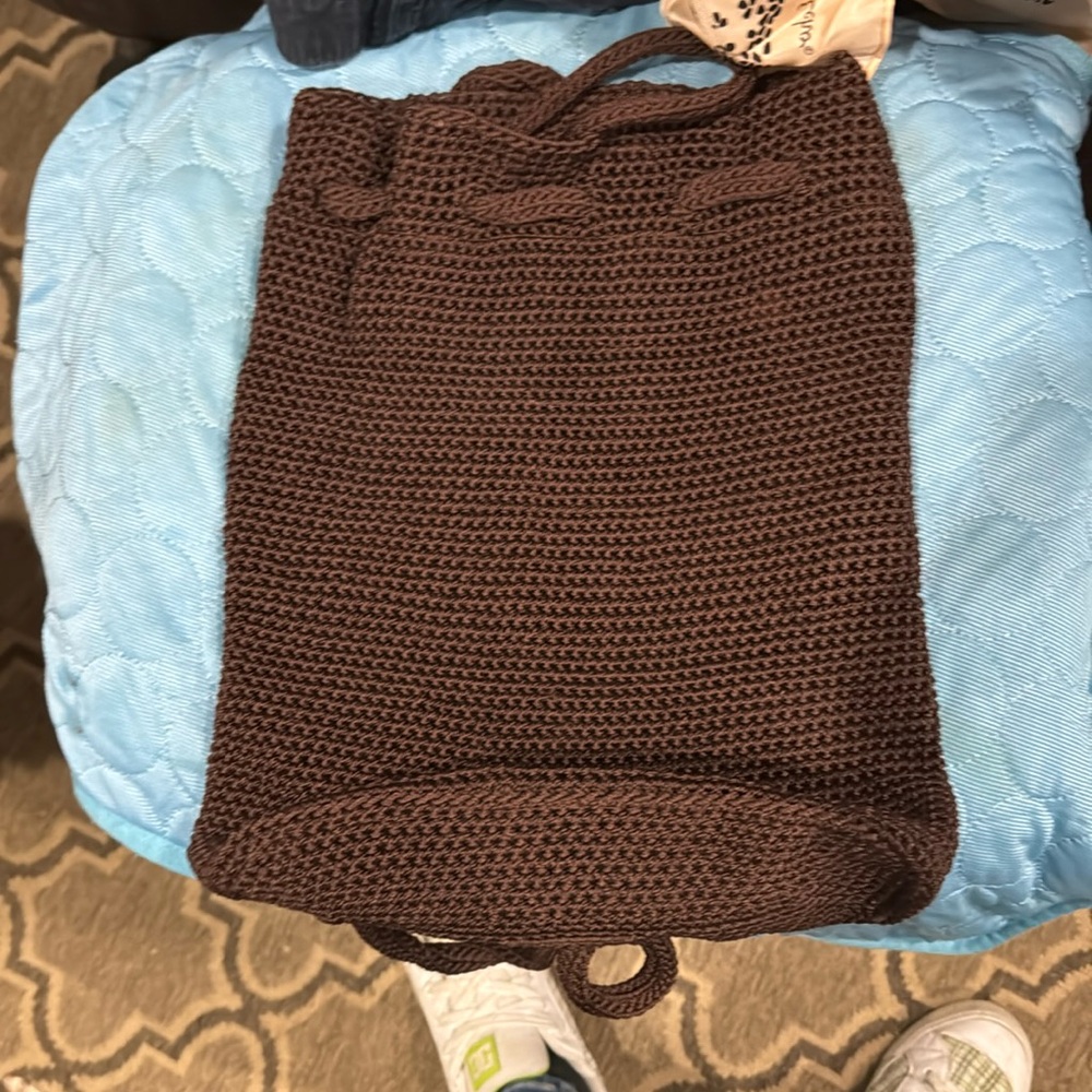 SAK BROWN DRAWSTRING BACKPACK PURSE.